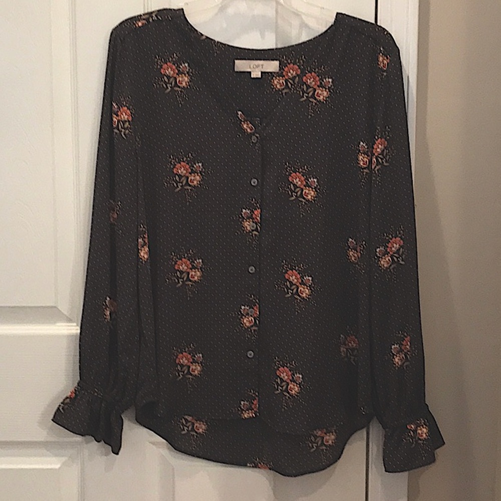 Loft gray floral blouse